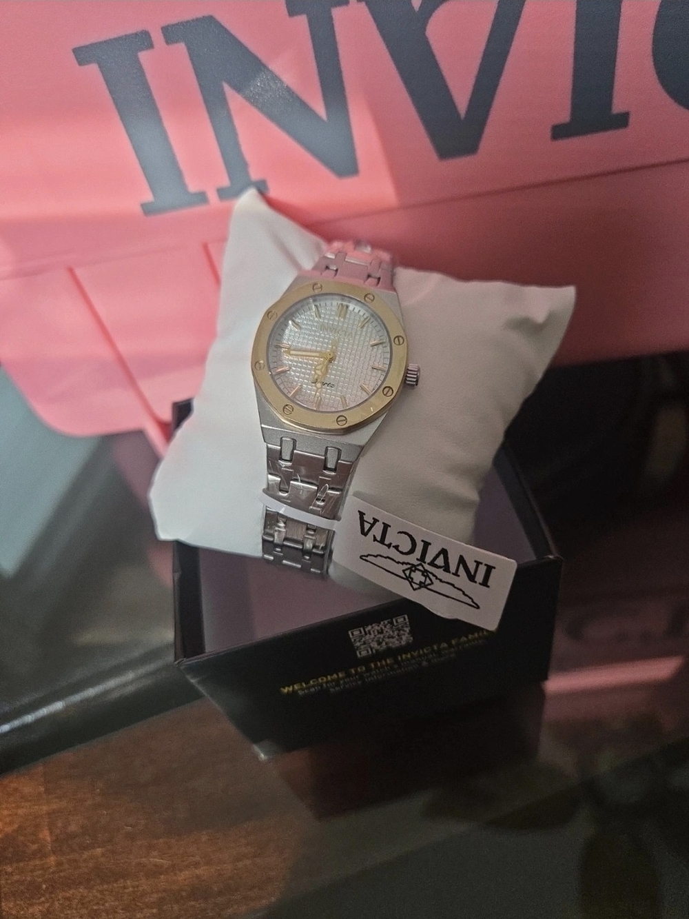 69257 Invicta Celestial Women's Watch Silver Tone Gold Bezel 30mm